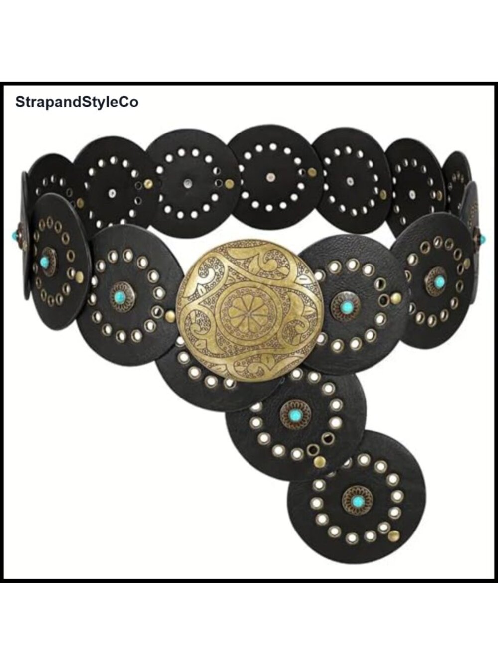 Boho Disc Concho Belt PU Leather Wide Western Cowgirl Adjustable Fit